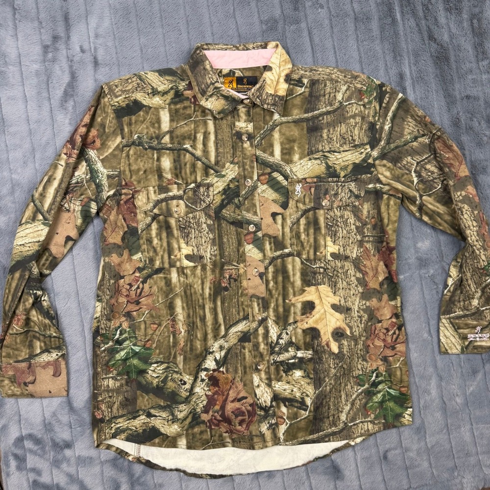 Browning For Her Camo Button Down Shirt Womens XL Mossy Oak Infinity Hunting Top